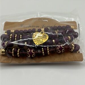 Purple and Gold Beaded Bracelet Set